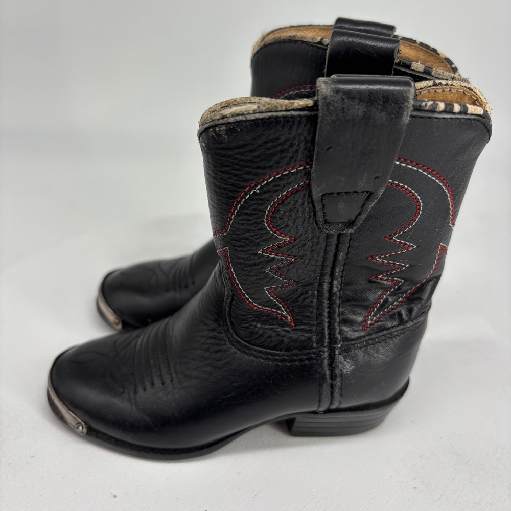VTG Old West Cowboy Boots Kids Sz 5 Black Leather Metal Toe Cap Equestrian Rodeo - Picture 3 of 9
